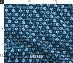 Nautical Anchor Coastal Boating Blue Navy Aqua Sateen Duvet Cover by Roostery