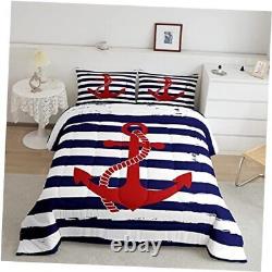 Nautical Anchor Comforter Set, Geometric Stripes Duvet Insert Queen Anchor 1