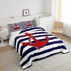 Nautical Anchor Comforter Set, Geometric Stripes Duvet Insert Queen Anchor 1