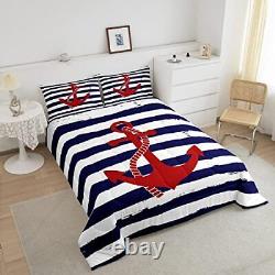 Nautical Anchor Comforter Set, Geometric Stripes Duvet Insert Queen Anchor 1