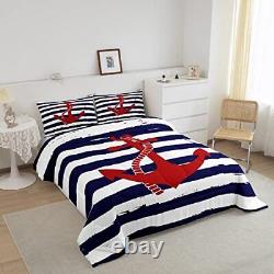 Nautical Anchor Comforter Set, Geometric Stripes Duvet Insert Queen Anchor 1