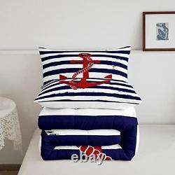 Nautical Anchor Comforter Set, Geometric Stripes Duvet Insert Queen Anchor 1