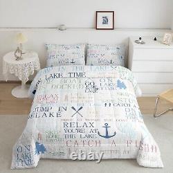 Nautical Anchor Comforter Set King Size, Lake Life Cabin Bedding Set 3pcs for