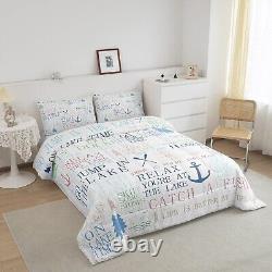 Nautical Anchor Comforter Set King Size, Lake Life Cabin Bedding Set 3pcs for