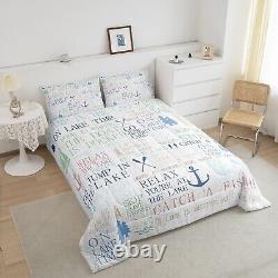 Nautical Anchor Comforter Set King Size, Lake Life Cabin Bedding Set 3pcs for