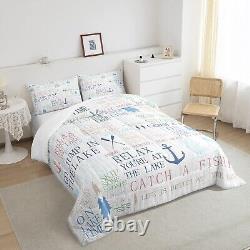 Nautical Anchor Comforter Set King Size, Lake Life Cabin Bedding Set 3pcs for