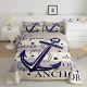 Nautical Anchor Comforter Set Queen Size, Blue And White Bedding Set For Kids
