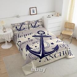 Nautical Anchor Comforter Set Queen Size, Blue And White Bedding Set for Kids