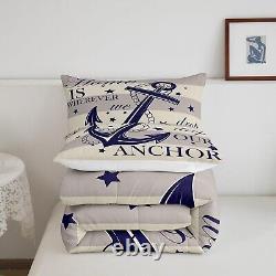 Nautical Anchor Comforter Set Queen Size, Blue And White Bedding Set for Kids