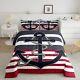 Nautical Anchor Comforter Set Twin Size, Black Red Stripes Bedding Set 2pcs Fo