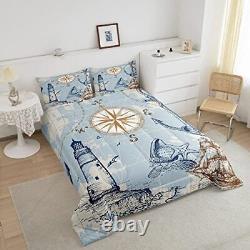 Nautical Anchor Comforter Set Vintage Sail Boat Lighthouse Queen Multi 09