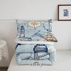 Nautical Anchor Comforter Set Vintage Sail Boat Lighthouse Queen Multi 09