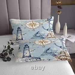 Nautical Anchor Comforter Set Vintage Sail Boat Lighthouse Queen Multi 09