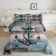 Nautical Anchor Queen Size Comforter Set, Red Starfish Sea Coral Down Alternat