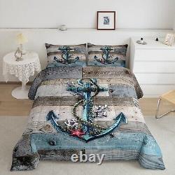 Nautical Anchor Queen Size Comforter Set, Red Starfish Sea Coral Down Alternat