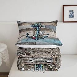 Nautical Anchor Queen Size Comforter Set, Red Starfish Sea Coral Down Alternat