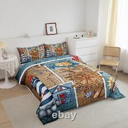 Nautical Anchor Rudder Comforter Set King Size, Island Lighthouse Cabin Beddin