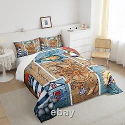 Nautical Anchor Rudder Comforter Set King Size, Island Lighthouse Cabin Beddin