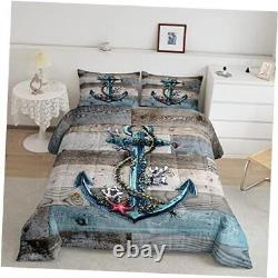 Nautical Anchor Size Comforter Set, Red Starfish Sea Coral Down Queen Multi 16