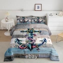 Nautical Anchor Size Comforter Set, Red Starfish Sea Coral Down Queen Multi 16