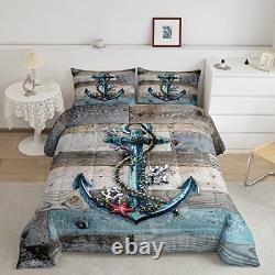 Nautical Anchor Size Comforter Set, Red Starfish Sea Coral Down Queen Multi 16