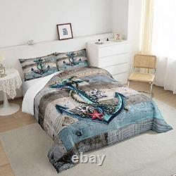 Nautical Anchor Size Comforter Set, Red Starfish Sea Coral Down Queen Multi 16