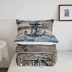 Nautical Anchor Size Comforter Set, Red Starfish Sea Coral Down Queen Multi 16