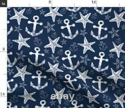 Nautical Anchor Starfish Navy Ocean Nautical Sateen Duvet Cover by Roostery