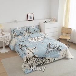 Nautical Bedding Set Anchor Compass Comforter Set for Kids Youth Teens Boys, O