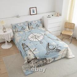 Nautical Bedding Set Anchor Compass Comforter Set for Kids Youth Teens Boys, O