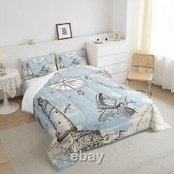 Nautical Bedding Set Anchor Compass Comforter Set for Kids Youth Teens Boys, O