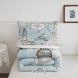 Nautical Bedding Set Anchor Compass Comforter Set for Kids Youth Teens Boys, O