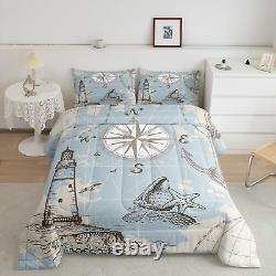 Nautical Bedding Set Anchor Compass Comforter Set for Kids Youth Teens Boys, O