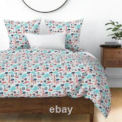 Nautical Boats Anchor Whales Sea Whale Fish Sateen Duvet Cover by Roostery