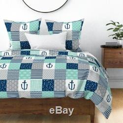 Nautical Chevron Anchor Fish Cheater Nursery Baby Sateen Duvet Cover by Roostery