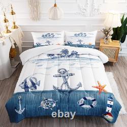 Nautical Comforter Set Queen Size Anchor & Rudder Themed Bedding with 2 Ocean