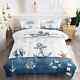 Nautical Comforter Set For Kids And Adults, Queen Size Anchor Rudder Themed