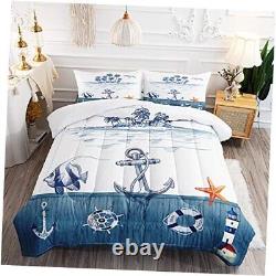 Nautical Comforter Set for Kids and Adults Size Anchor Rudder Queen Dark Blue