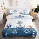 Nautical Comforter Set For Kids And Adults Size Anchor Rudder Queen Dark Blue