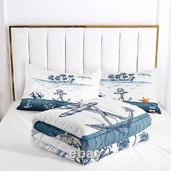 Nautical Comforter Set for Kids and Adults Size Anchor Rudder Queen Dark Blue