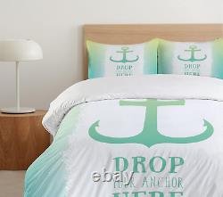 Nautical Duvet Cover Set, Anchor Illustration Striped 2 Colored Background Stabi