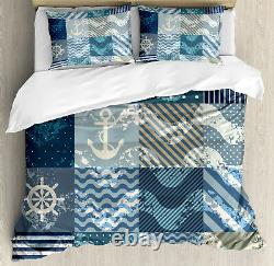 Nautical Duvet Cover Set with Pillow Shams Anchor Grunge Naval Print