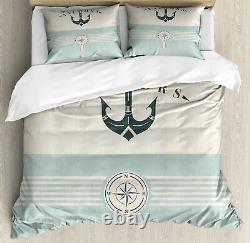 Nautical Duvet Cover Set with Pillow Shams Vintage Marine Anchor Print
