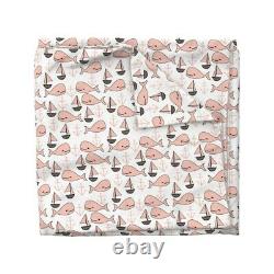 Nautical Pink Whale Sailboat Anchor Nursery Sateen Duvet Cover by Roostery