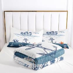 Nautical Sailboat Comforter Set for Kids and Adults, Twin Size Anchor Rudder The
