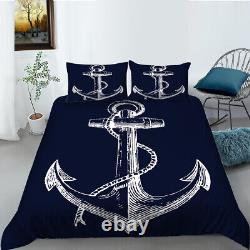 Nautical Theme Comforter Cover Set, Anchor Print Luxury Bedding Set, Bed Sets