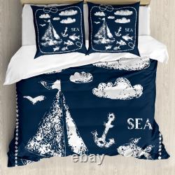 Navy Blue Duvet Cover Boat Clouds Anchor