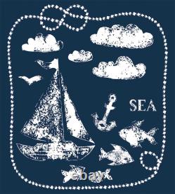 Navy Blue Duvet Cover Set Boat Clouds Anchor