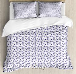 Navy Blue Duvet Cover Set with Pillow Shams Anchors and Helms Print
