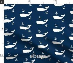 Navy Nautical Whale Nursery Decor Anchor Ocean Sateen Duvet Cover by Roostery